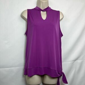 Sheila Rose Purple high neck sleeveless tie waist blouse size XL NWT